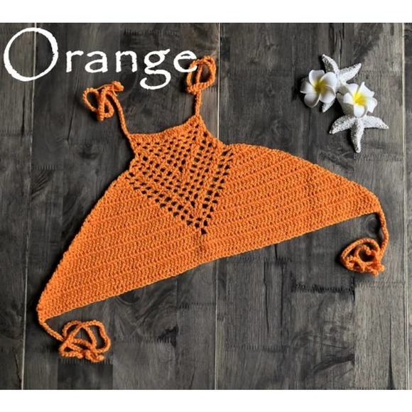 🕊️ORANGE Hippie Halter Hollow Crochet Bikini Top NEW!🕊️ - Picture 2 of 7